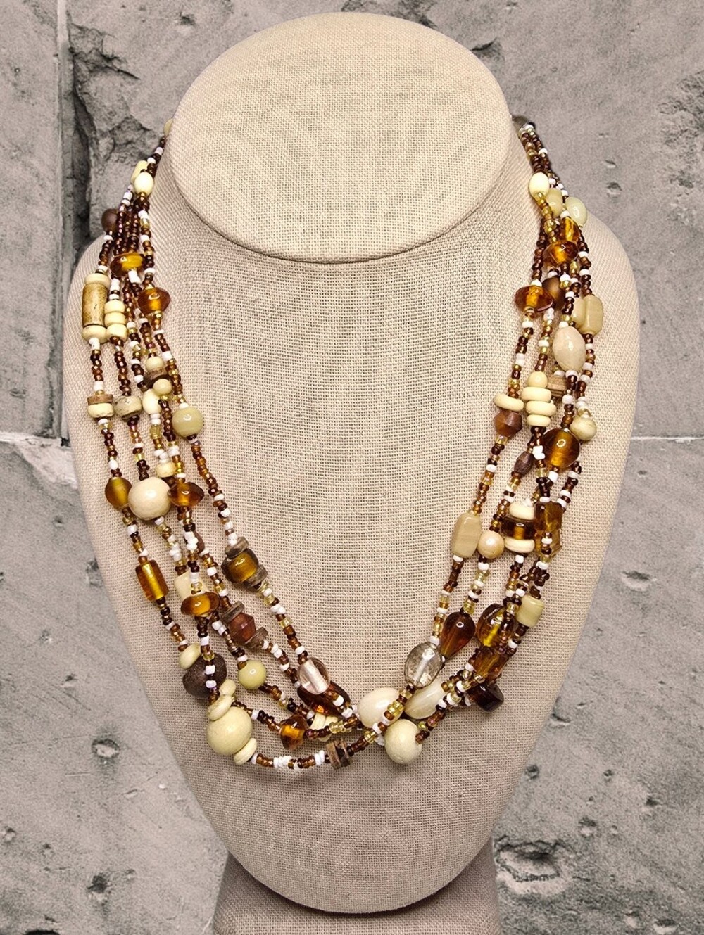 Vintage Multi-Strand Bone And Glass Beads Necklace